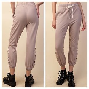 Pants - French Terry Jogger Side Ankle Lace-up & Pockets Pants - French Terry Jogger Side Ankle Lace-up & Pockets